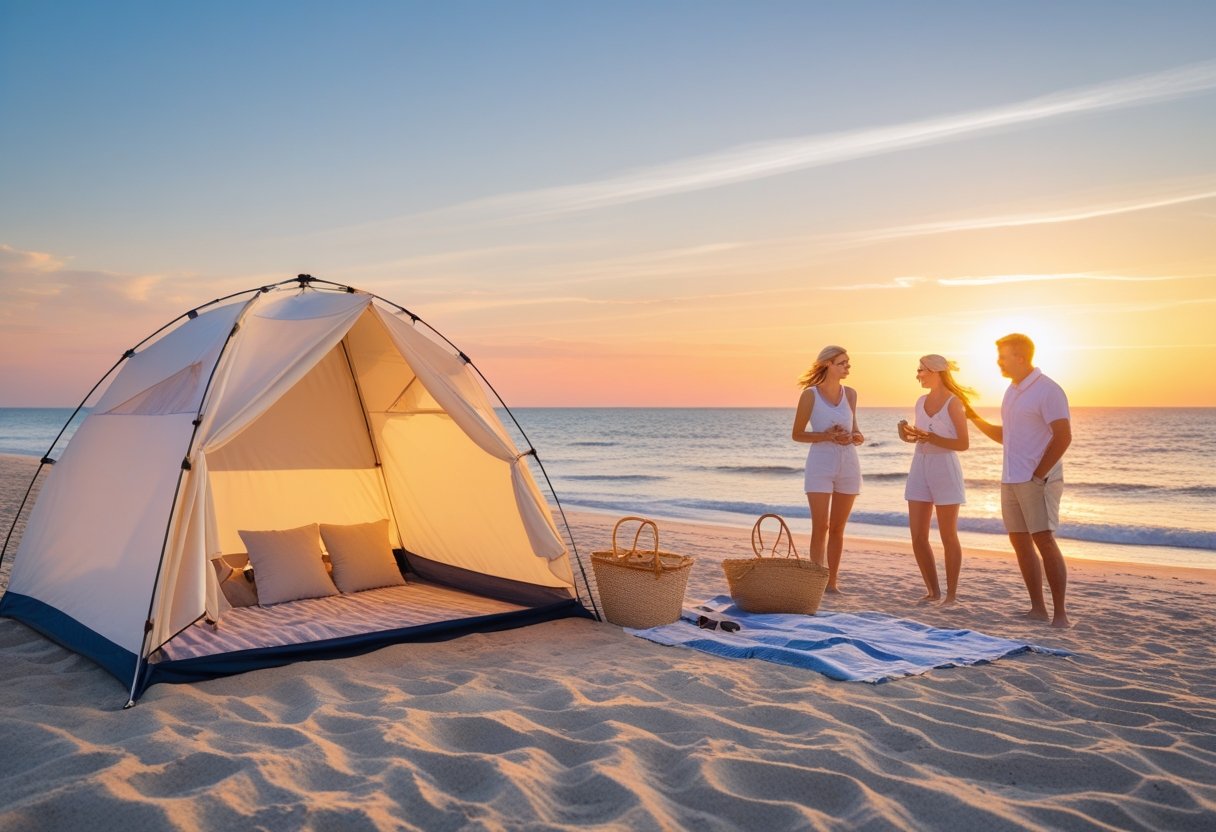 Den perfekte stranddag planlæg solnedgang og strandteltoplevelse